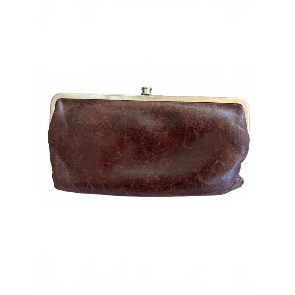 HOBO Lauren Taupe Brown Distressed Leather Clutch Wallet